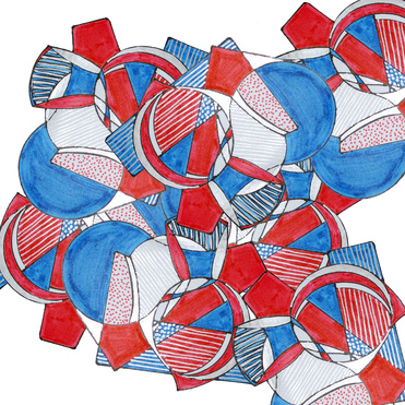 Design: géométrie variable, Cet imprimé et un dessin réaliser au feutre, l'aspect dessiné et très bien retranscrit sur votre tissu pour un effet peint à la main.