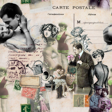 Design: belle epoque by "etpourquoipaslalune", Vous aimez le vintage, le rétro, les belles cartes postales, les vieilles photos noir & blanc et sépia, les belles écriture, les timbres et autres images d'amour... voici un tissus rétro belle époque fait pour vous ! Love love love ;-)