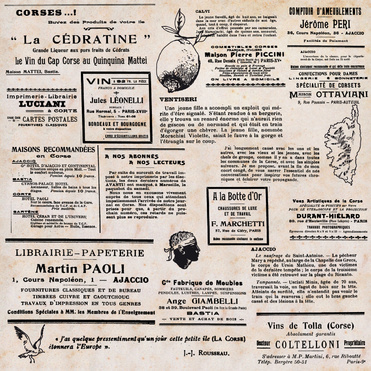 Design: corsica 1912 by etpourquoipaslalune, la corse d'époque... vintage et vieilles typo à l'honneur ! très facile a marier avec mon autre tissus "belle epoque"...