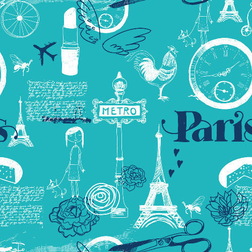 Design: Paris turquoise hivernal by etpourquoipaslalune, Paris, la capitale, sa tour Eiffel... un tissus frais pour amoureuse du métro ! 
Un turquoise idéal à marier avec un chocolat ou un bleu marine ou un beau coton blanc... ;-)
Pensez à réduire le motif si vous souhaitez réaliser de petits objets... ou à le laisser ainsi pour une jolie jupe, ou un sac... 