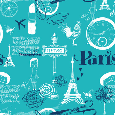 Design: Paris turquoise hivernal by etpourquoipaslalune, Paris, la capitale, sa tour Eiffel... un tissus frais pour amoureuse du métro ! 
Un turquoise idéal à marier avec un chocolat ou un bleu marine ou un beau coton blanc... ;-)
Pensez à réduire le motif si vous souhaitez réaliser de petits objets... ou à le laisser ainsi pour une jolie jupe, ou un sac... 