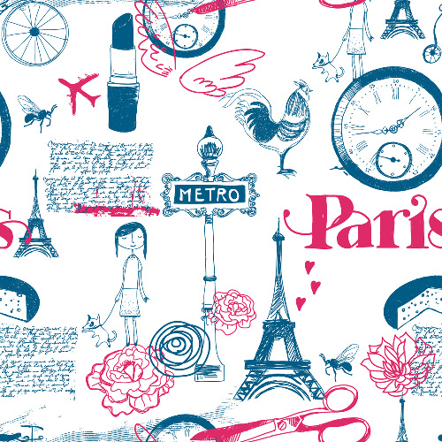 Design: Paris fushia by etpourquoipaslalune, Paris, la capitale, sa tour Eiffel... un tissus joyeux pour amoureuse du métro ! Une petite touche de fuchia et de bleu marine idéale à marier avec un jean par exemple... ;-) Pensez à réduire le motif si vous souhaitez réaliser de petits objets... ou à le laisser ainsi pour un top, une jolie jupe, un sac... 