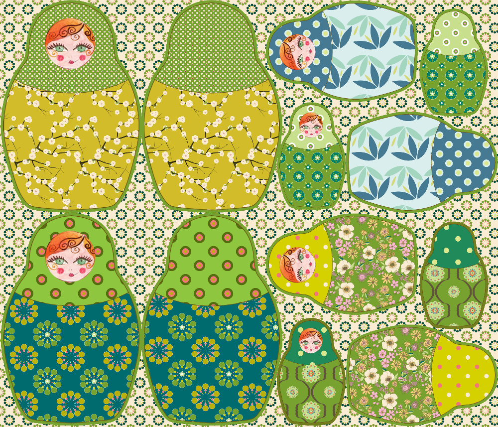 Design: kit coussin poupée russe vert, 
