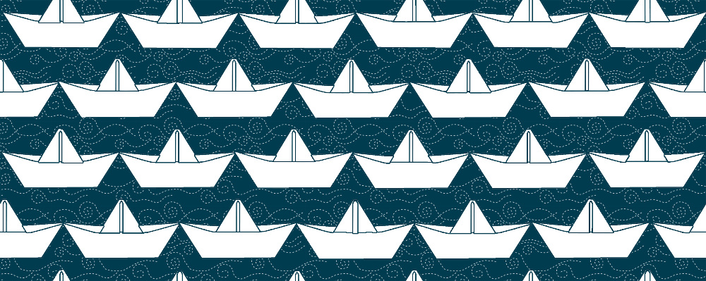 Design: bateau blanc fond marine, 