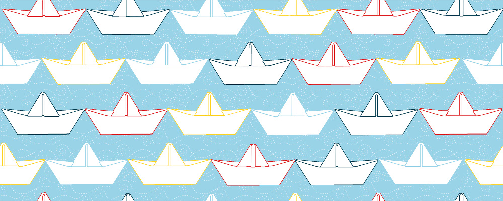 Design: paper boat blanc fond ciel bord couleur, 