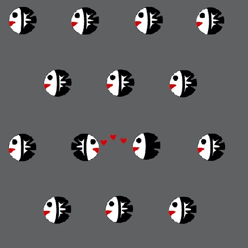 Design: black fish on dark grey, petits poissons noirs sur fond de nuit