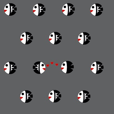 Design: black fish on dark grey, petits poissons noirs sur fond de nuit