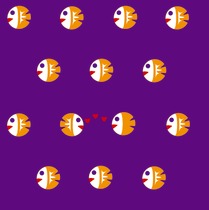 Design: orange fish on violet : petits poissons orange sur fond violet