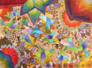 Design: Oiseaux de feu, oiseaux, birds, pajaros, multicolor