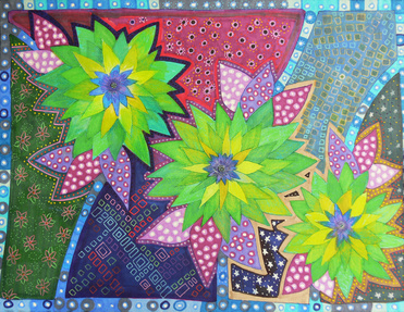 Design: Green flowers, flowers, fleurs, flores, multicolor, vert, verde, green, violet, violeta, purple