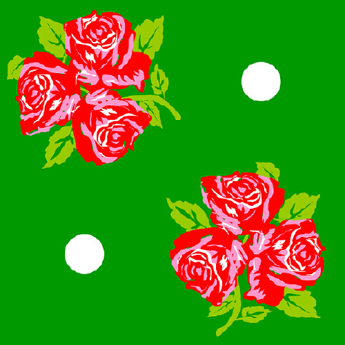 Design: Trois Fleurs vert, Trois fleurs dans fund vert avec des boules