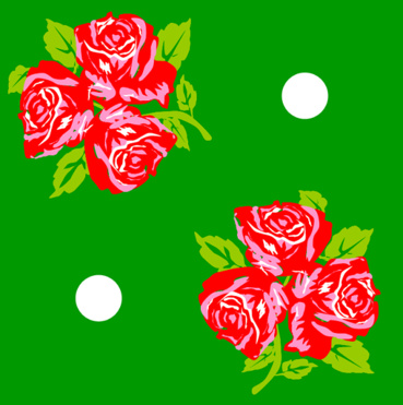 Design: Trois Fleurs vert, Trois fleurs dans fund vert avec des boules