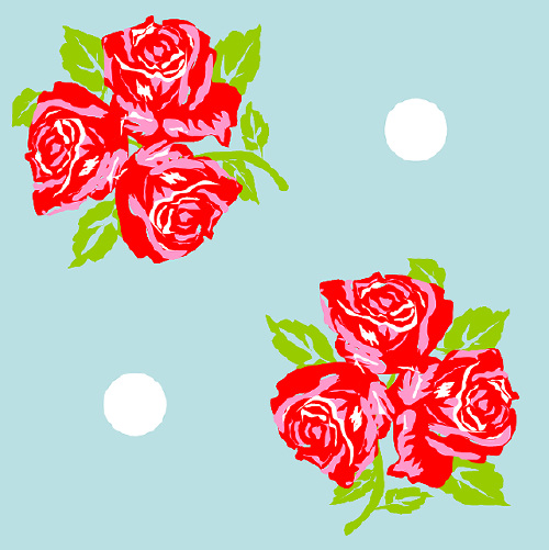 Design: Trois fleurs bleu, Trois Fluers dans fund bleu avec des boules

