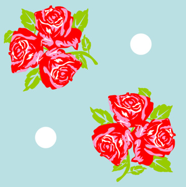 Design: Trois fleurs bleu, Trois Fluers dans fund bleu avec des boules

