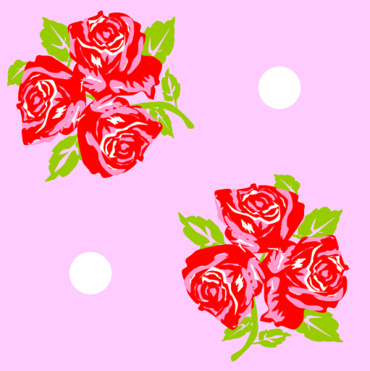 Design: Trois Fluers rose, Trois fleurs dans fund rose avec boules