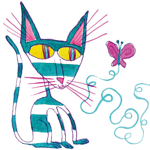 Design: Chat'illon!, Rencontre d'un chat et d'un papillon ! - Réalisé au crayon et à l'encre -