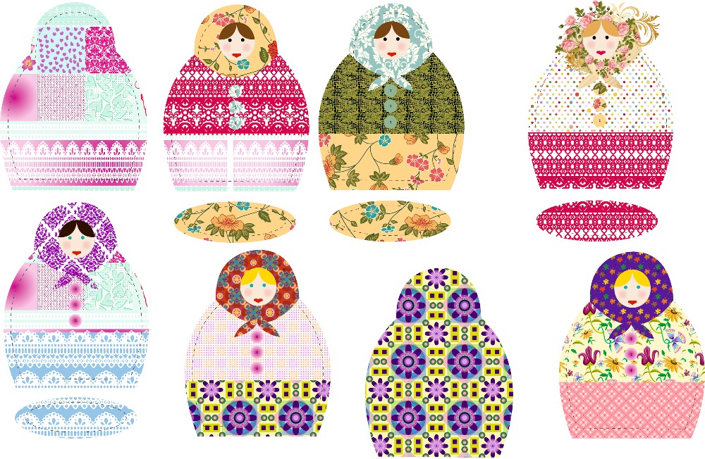 Design: Matriochka patron 2, Tissus motif pour fabriquer matriochka 