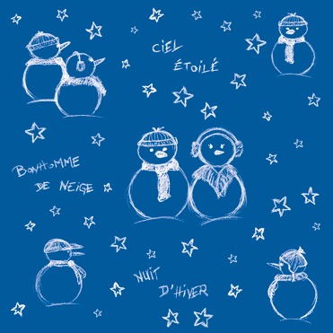 Design: Bonhomme de neige, Non pas que je sois impatiente que l'hiver arrive... mais pourquoi pas quelques bonshommes de neige sous un ciel étoilé pendant une nuit d'hiver : idéal pour des housses de couette ou d'oreiller, des tours de lit, des gigoteuses ou simplement des petits coussins...
En ce qui me concerne, j'en ai fait des housses de petits coussins que vous pouvez découvrir sur mon site : http://www.elji-creapassion.com/petits-coussins-dhiver/