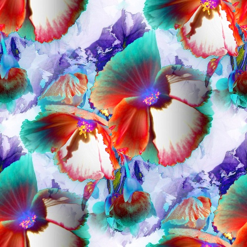 Design: Rêveries, Motif frais et coloré réalisé à partir d'une photo numérique d'une fleur. Idéal pour la confection de vêtements féminins (déshabillé, chemisier, robe)