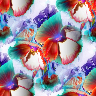 Design: Rêveries, Motif frais et coloré réalisé à partir d'une photo numérique d'une fleur. Idéal pour la confection de vêtements féminins (déshabillé, chemisier, robe)