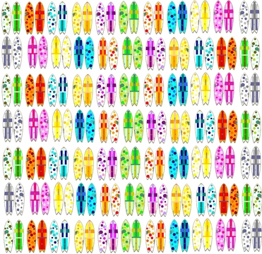 Design: surf1, planches de surfs à pois sur fond blanc