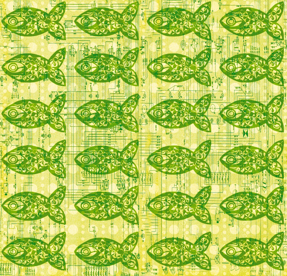 Design: Poissons Verts    ©2013Marie Bazin, Mes poissons sont partout, même ici. Des petits poissons verts, qui seront ravis d'égayer vos créations. 
Pour des créations uniques et personnalisées, contactez-moi !

Attention, j'ai forcé un peu les contrastes car si non, le rendu était un peu fade....