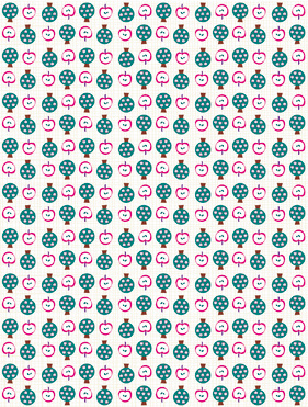 Design: Rosalie, Des petites pommes et des pommiers. Des couleurs acidulées. Un peu de printemps dans vos créations!