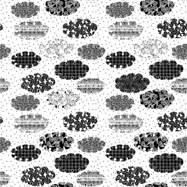 Design: Nuages B&W, Motif nuages noir et blanc sur plumetis de pois noirs / Univers décoration / Mode / femme / enfant
