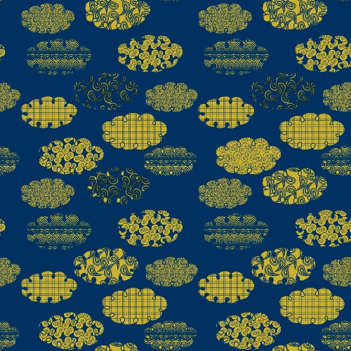 Design: Nuages Blue, Motif Nuages Bleu nuit et Moutarde / Univers décoration / mode / femme / enfant