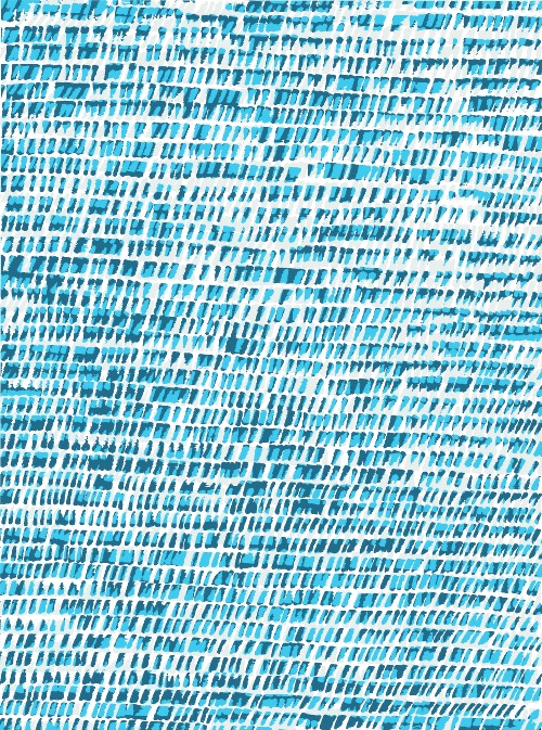 Design: BLUE, traits bleus à répétition sur fond blanc