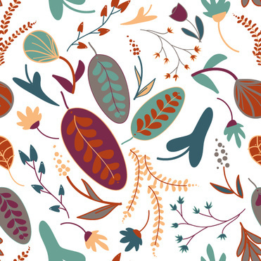 Design: Autumn leaves , Envolée de feuilles et fleurs d'automne imaginaire.