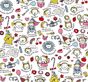 Design: Princesse Pouet Pouet, <p>Motif gagnant du concours " Jeux d'enfants ".&nbsp; En vente sur ce     site, ce tissu est imprim&eacute; en France, via un processus     &eacute;co-responsable.</p>