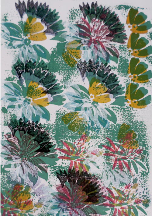 Design: planche fleur réhaussée indienne, motif floral variation contemporaine impression indienne réhaussée