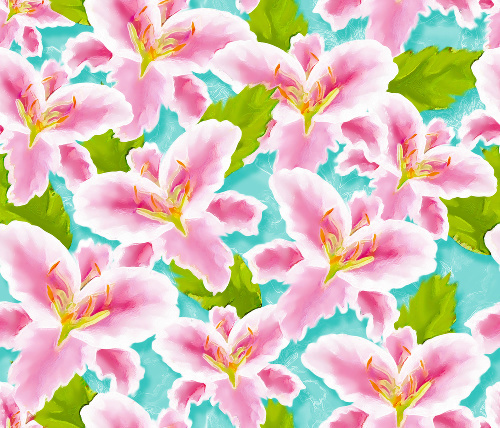 Design: Lys, Fleurs dessinées et peintes de façon traditionnelle, puis numérisées et retravaillées