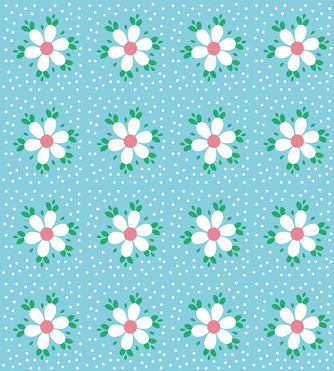 Design: Fleur bleue, Fleurs blanches sur fond bleu à pois blanc