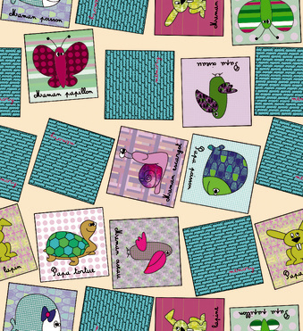 Design: mémory des animaux, <p>Motif gagnant du concours " Jeux d'enfants ".&nbsp; En vente sur ce     site, ce tissu est imprim&eacute; en France, via un processus     &eacute;co-responsable.</p>