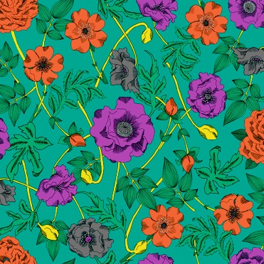 Design: Fleurs Vertes, Fleurs originales, dessinées à la main et peintes à l'aquarelle