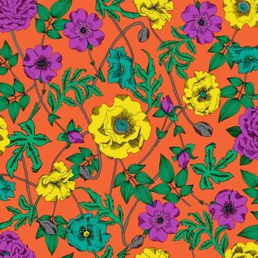 Design: Fleurs Oranges, Fleurs originales, dessinées à la main et peintes à l'aquarelle.