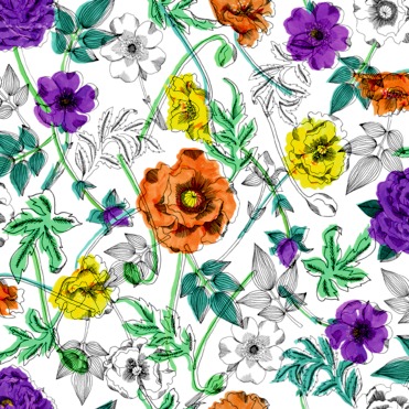 Design: Fleurs Blanches, Fleurs dessinées à la main et peintes à l'aquarelle