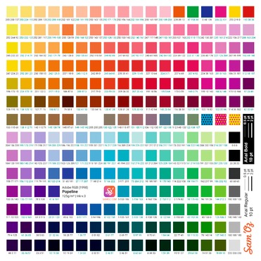 Design: Nuancier RVB Sam'Oz, Ce nuancier est composé de nombreuses couleurs, référencées et imprimées directement sur le tissu choisi. Vous pouvez donc faire correspondre les couleurs de votre fichier au plus près du rendu final observé sur le nuancier. Il est en RVB (Rouge, Vert, Bleu) car c’est aujourd’hui l‘espace colorimétrique avec lequel nous obtenons les meilleurs résultats.