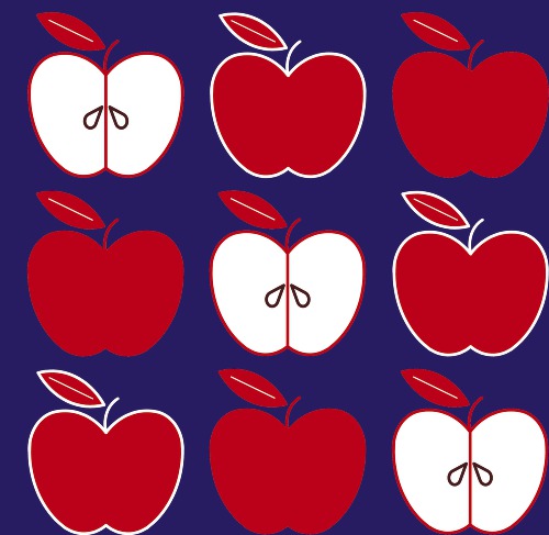 Design: Pom Pommes, Des pommes acidulées aux accents rétro pour vos réalisations de sacs ou accessoires. Motif réalisé pour le livre "Les Sacs et Tote Bags: 25 créations DIY".