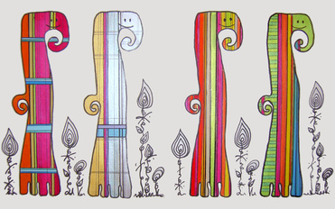 Design: Les liliphants rayonnants, <p>Motif gagnant du concours " Rayures ou carreaux ".&nbsp; En vente sur ce      site, ce tissu est imprim&eacute; en France, via un processus      &eacute;co-responsable.</p>