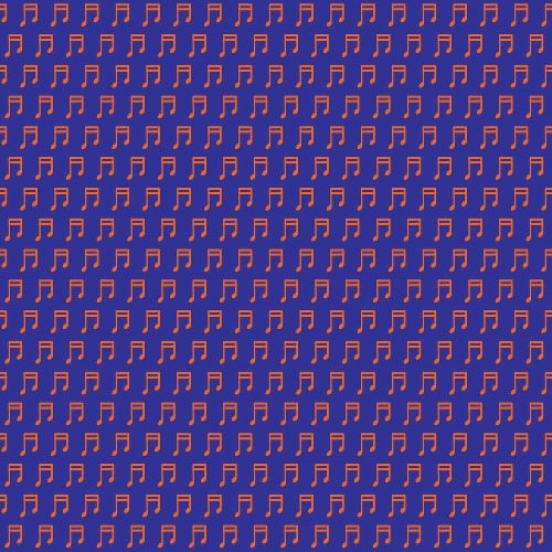 Design: notes orange n' blues, répétition de petites notes oranges sur un fond bleu