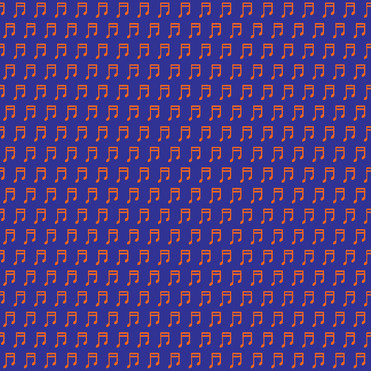 Design: notes orange n' blues, répétition de petites notes oranges sur un fond bleu