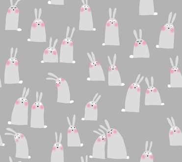 Design: élo - PETITS LAPINS, Des petits lapins en semi, parfait pour des tours de lit, des trousses et des sacs, des housses de couette, un petit rideau ou une mini-salopette d'été!