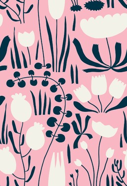 Design: élo - FLEURS-rose, Des fleurs, modernes et bucoliques, pour des nappes, décorer la cuisine, ou pourquoi pas un chemisier ou une jupe printanière!