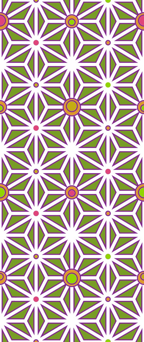 Design: Ashanoha blanc violet vert rose orange jaune, 