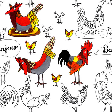 Design: poulettes&CO, Motif créé à partir d'une toile peinte. Le tissu sera transformé en sac cabas pour faire parti d'une exposition de peinture sur le thème "Bonjour, naturellement"