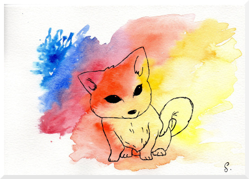 Design: louveteau aquarelle, Un petit louveteau tout mignon, peint à la main et mis en couleur à l'aquarelle
