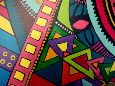 Design: détail peinture sur bois 1, Détail 1. 
Fragment polychrome sous forme de photo d'un grand tableau acrylique (180x120) imaginé et peint par mes soins sur une grande table en bois.
La table, si vous avez envie d'une vision d'ensemble est visible tant sur mon blog qu'en boutique sur ALM.
Réalisation 100 % personnelle.

Made by Isami des Couleurs